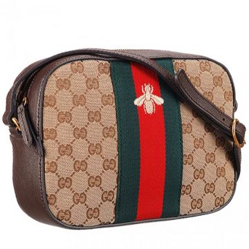 Good Quality Gucci Monogram Brown & Canvas Shoulder Bag With Web & Bee Detail For Womens