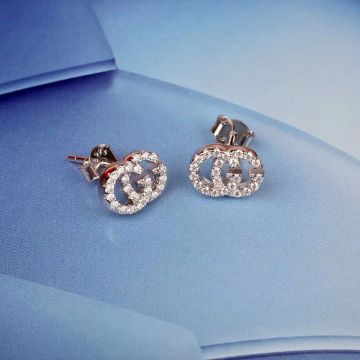 Imitation Gucci GG Running Collection Top Diamond Double G White Gold Earrings For Women Best Discount