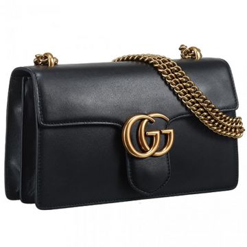 Gucci GG Marmont Logo Buckle Amazing Black Leather Chain Strap Shoulder Bag With Zipper Purse