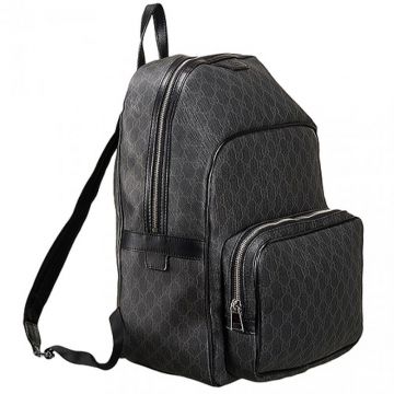 Gucci GG Canvas Black/Grey Backpack Front Pocket Zipper Closure Wide Shoulder Belt Sale