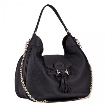 Gucci Emily Flat Top Handle Tassel Trimming Ladies Black Leather High End Hobo Bag Replica