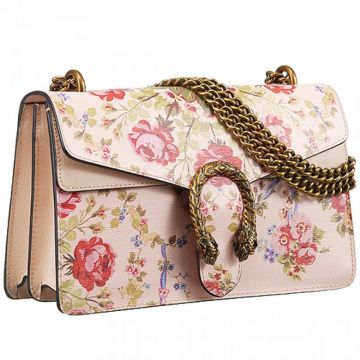Most Fashion Gucci Dionysus Brass Tiger Head Buckle Beige Leather Blooms Crossbody Bag For Girls