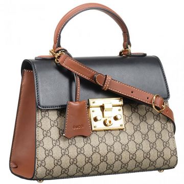 Gucci Padlock GG Supreme Black And Brown Single Handle Bag Vintage Style Women America 453188 KLQJG 9785
