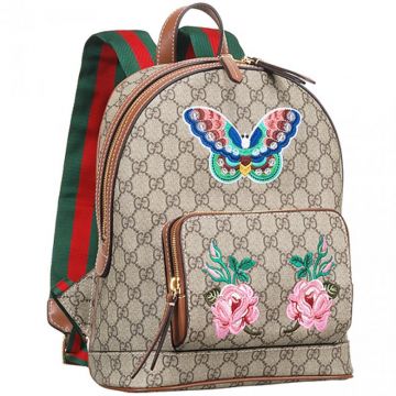 Copy Gucci Limited Edition Garden Souvenir Brown Canvas Backpack Butterfly & Flower Pattern Front Pocket Price List