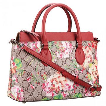 Gucci Blooms Red Supreme Canvas Tote Bag Zipper Closure Office Lady Sale USA