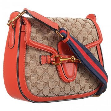 2018 Spring / Autumn Gucci Lady Web GG Orange Leather & Canvas Womens Medium Crossbody Bag Online 