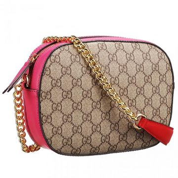 Gucci Supreme Polished Chain Strap Red & Fuchsia Leather Design Ladies GG Print Mini Canvas Handbag