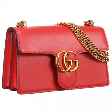 Top Quality Hibiscus Red Leather Double G Logo Vintage Gold Hardware Flap Marmont—Clone Gucci Ladies Favorite Shoulder Bag