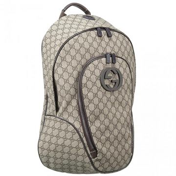 Gucci Supreme Interlocking G Logo Brown Canvas Backpack Double Zipper Closure Unisex Style America 