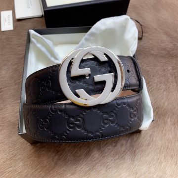 High Quality Gucci Classic GG Signature Calfskin Leather Unisex Interlocking Buckle Belt 4cm 411924 CWC1N 1000
