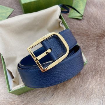 Cheapest Gucci Fashion Square Pin Buckle Male Dark Blue Grained 4CM Belt Silver/Gold Buckle Online