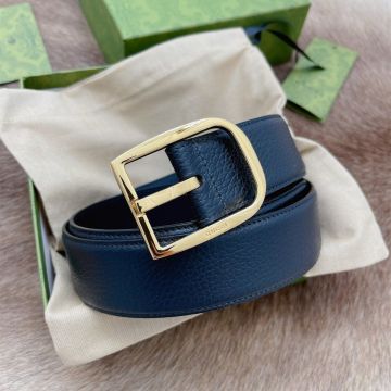 Fashion Trends Gucci Silver/Gold Square Pin Buckle Black Grainy Leather 4CM Leisure Belt For Men 