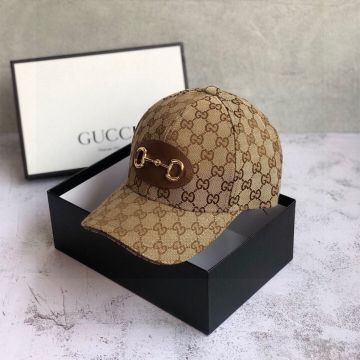 2022 New Gucci Yellow Gold Horsebit Motif Ebony GG Logo Pattern Unisex Beige/Black Orignal Canvas Baseball Hats 