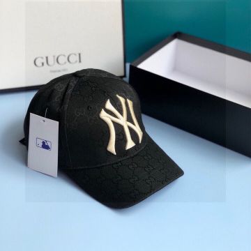 High End Gucci X Ny Yankees-Logo Jacquard Black Signature GG Canvas Baseball Hat Fashion Caps For Men Women