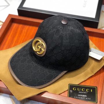 Best Price Gucci Original GG Canvas Brass Double G Brown Leather Patch Front Panel Black/Beige/Blue Baseball Cap For Men/Women