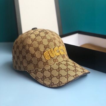 Gucci Unique Design Gold GUCCY Embroidery Double G Pattern Original Unisex Canvas Baseball Cap Beige/Black