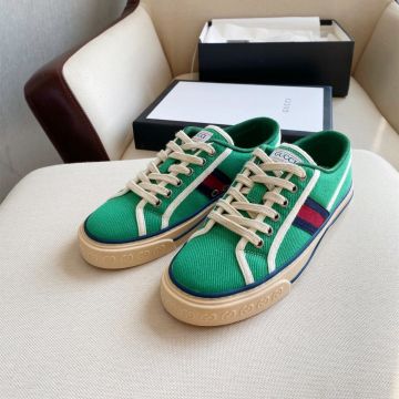 2022  Popular Gucci Tennis1977 Female Green Fabric Low Top Lace Up Red & Blue Web Detail Sneakers Price List