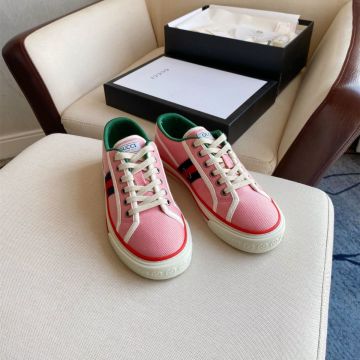 Spring Latest Gucci Tennis 1977 Female Classic Red/Green Band Pink Canvas Low Top Lace-up Sneakers Online