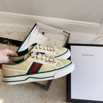 High Quality Gucci Tennis 1977 Low Top Flat Butter Coton Lace-up Fake Web Shoes 606110 GZO30 9361