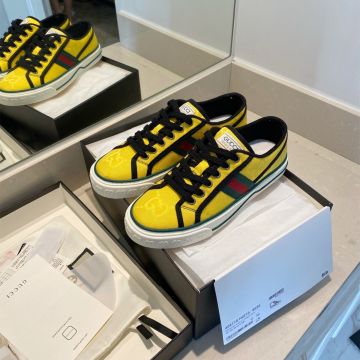 Gucci Tennis 1977 Off The Grid GG Pattern Unisex Vivid  Yellow Nylon Low Top Lace-up Sneakers 628709 H9H70 7665