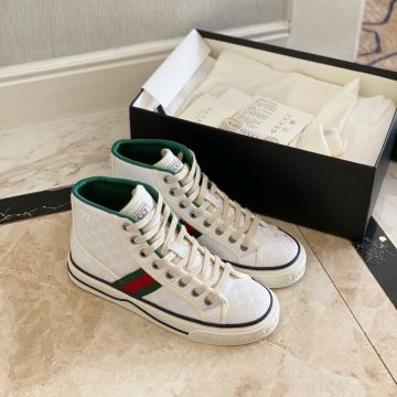 Best Price Gucci Tennis 1977 GG Logo Embroidery Red & Green Web Motif Lady High-top White Canvas Sneakers 627838 99WM0 9074
