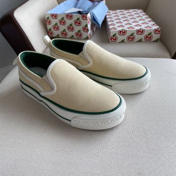 Classic Styles Gucci 1977 Butter Canvas Slip-on Shoes White Rubber Outsole Loop Back Loafers For Ladies