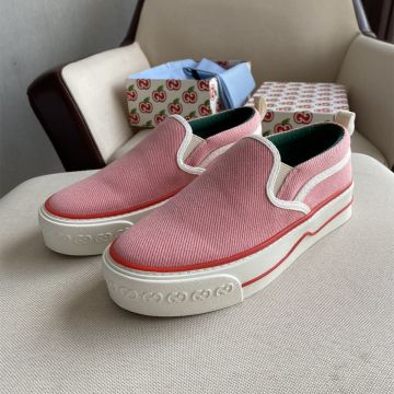 Wome's Chic Gucci Tennis 1977 Pink Canvas Elastic Inserts Slip-on Flat Sneakers For Sale Replica 