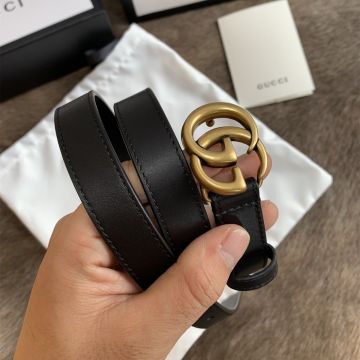 Hot Selling Gucci Black Genuine Leather Aged Brass Double G Buckle Unisex Black Thin Belt Replica ‎409417 AP00T 1000