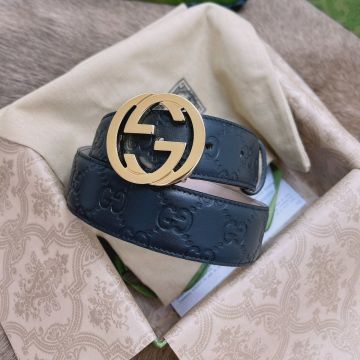 Low Price Gucci 3.5 CM  Black Leather Strap GG Signature Pattern Popular Design G Buckle Belt For Ladies
