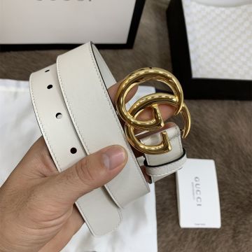 Timeless Style Gucci Shiny Double G Buckle High End White Genuine Leather 3CM Belt For Ladies Silver/Gold