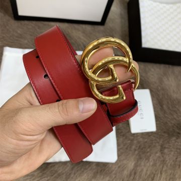 Hot Selling Gucci Classic Shiny GG Buckle 3CM Red Calfskin Leather Female Popular Belt 2022 Price List 
