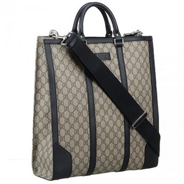 Gucci GG Supreme Silver Hardware Black Leather Detail Ladies Clone top handle Bag
