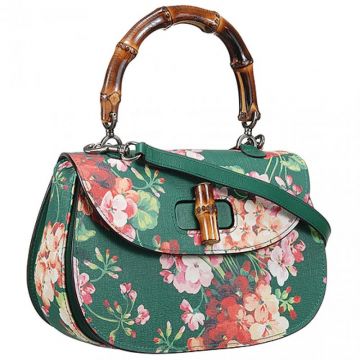 Gucci Green Bamboo Handle Blooms Bag Thin Shoulder Strap Flap Closure Sale Online Malaysia