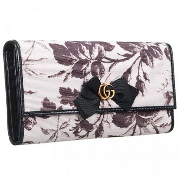 Gucci  Flowery Print Brown Canvas  Flap Wallet  Gold GG Hardware UK Gift For Lady