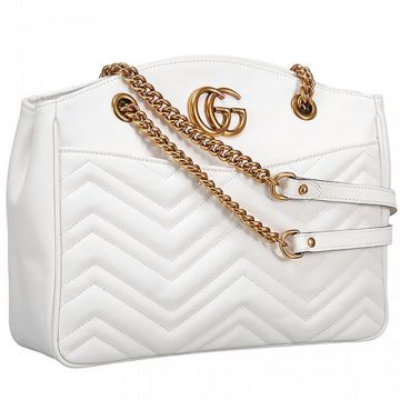 Hot Selling Gucci GG Marmont Matelasse Arched Top Yellow Gold Chain Strap Ladies White Chevron Tote 