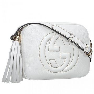 Spring / Summer Womens Gucci Soho Disco Double G Detail Tassel Charm White Cowhide Leather Handbag