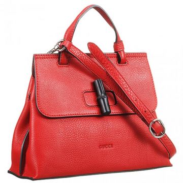 Knockoff Gucci Bamboo Daily Red Cowhide Leather Small Bag Black Lock Price Singapore