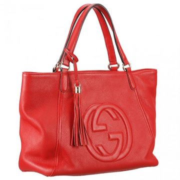 Women's Medium Gucci Soho Flat Arm-carry GG Logo Detail Red Leather Tote Bag Low Price