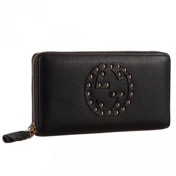 Gucci Brass Stud GG logo Cardholder Black cowhide leather exterior For Sale Women 