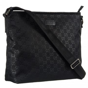 Best Quality Gucci Double GG Printing Mens Black Canvas Silver Zipper Messenger Bag For Work 