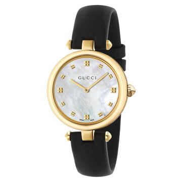 Best Quality Mother Of Pearl Dial Yellow Gold Plated 32MM Case Black Leather Strap Diamantissima 602494 IBAA0 8462 -  Gucci Hour Meter