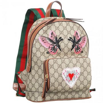 Knockoff Gucci Garden Souvenir Limited Edition Backpack Butterfly And Heart Detail Green & Red Shoulder Belt 