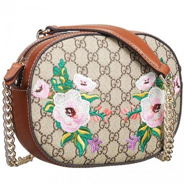 2018 Summer Gucci Garden Souvenir Flower Brown Leather Detail Womens GG Canvas Zipper Fake Shoulder Bag