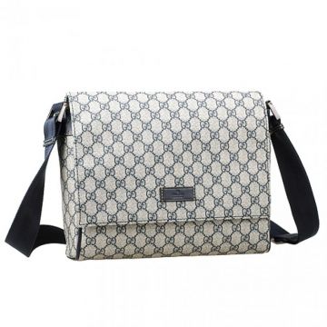 Gucci Monogram Canvas Messenger Bag Flap And Zipper Closure Navy Shoulder Belt Unisex Sale Online