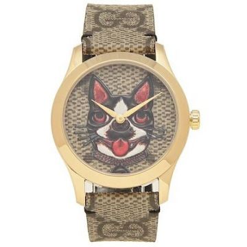 Top Sale G-Timeless Dog Pattern Beige GG Supreme Canvas Strap Yellow Gold Case - Classic Faux Women's Gucci Quartz Watch