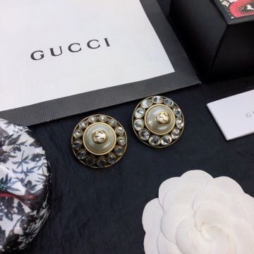 Gucci New Style Rhombus Crystals Double G Motif  Fashion Brass Female Pearl Stud Earrings Luxury Jewellery 