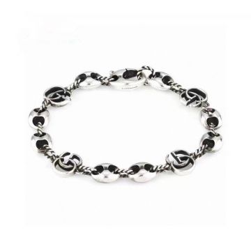 Hot Selling Gucci Double G & Bead Charm Detail Antique Sterling Silver Marina Link Chain Bracelet For Lovers