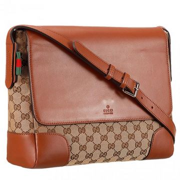 Top Sale Gucci Silver Hardware Original Canvas Brown Leather Flap Messenger Bag For Mens