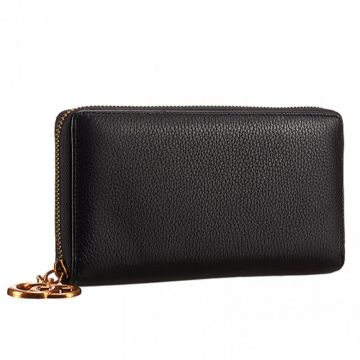 Gucci  Black Leather With Gold Around Zip Long Wallet UK Office Style Sale 