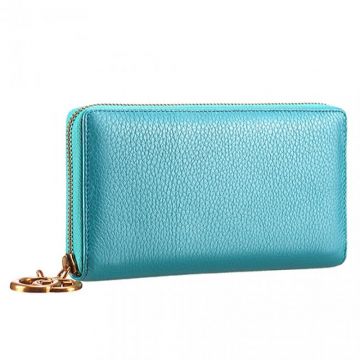 Replica Lady Gucci Marmont Blue Leather Zip Around Wallet Bold Style GG Metal Trim U.S.